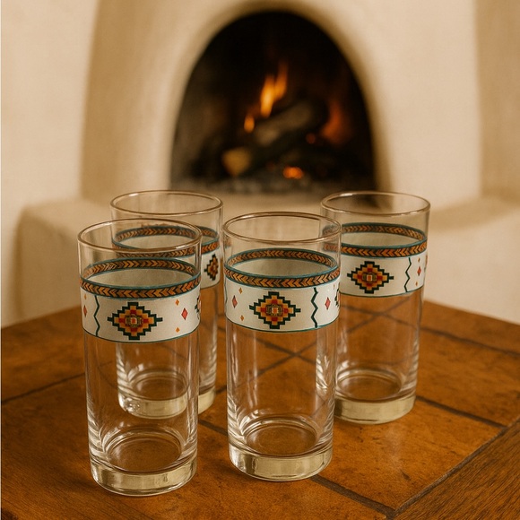 Set 4 Adirondack by STUDIO NOVA Glass Tumblers 14 oz Cooler Southwestern Glasses - Picture 1 of 12